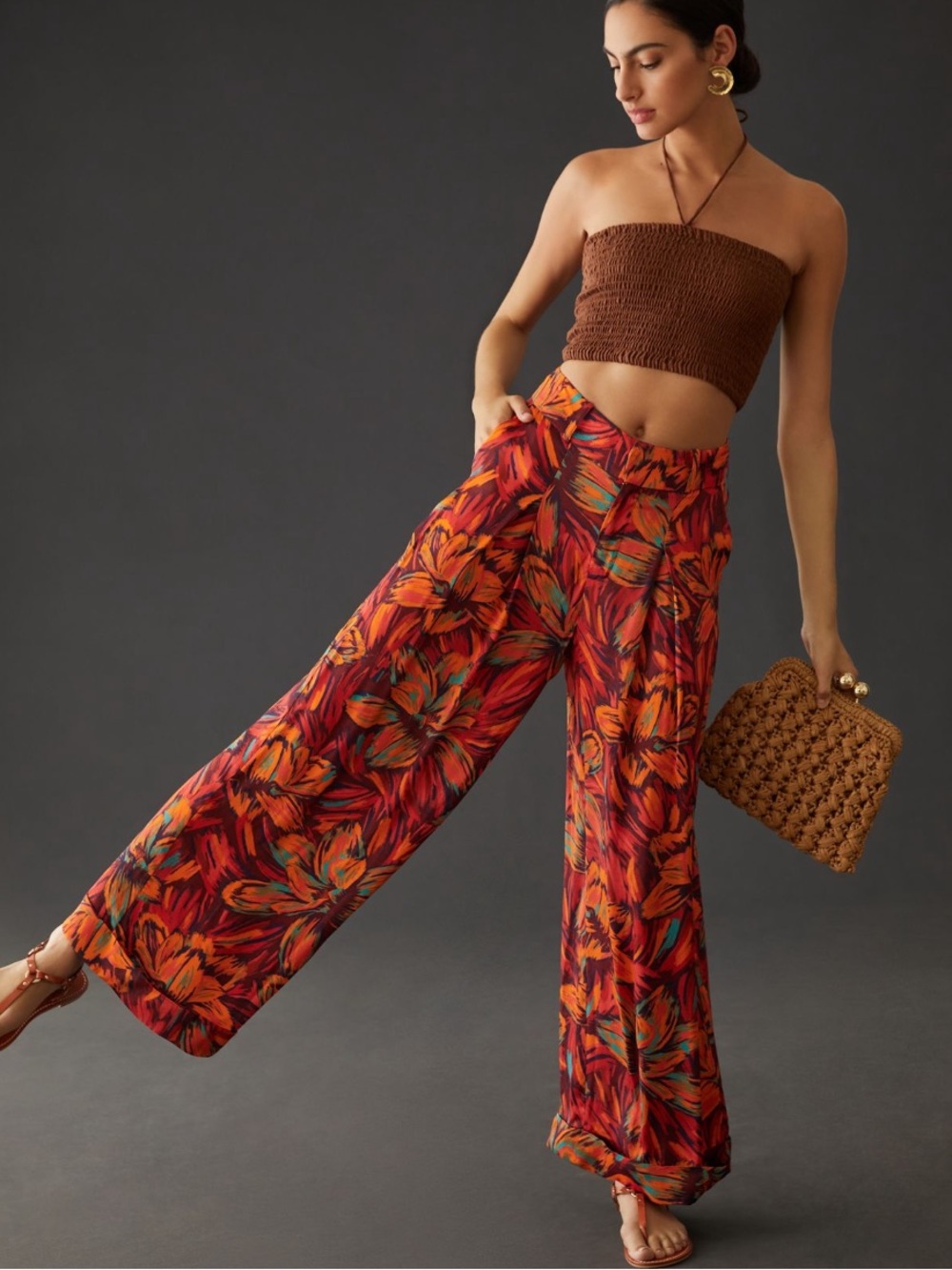 Farm Rio x Anthropologie Red Pattern Wide-Leg Women's Pants